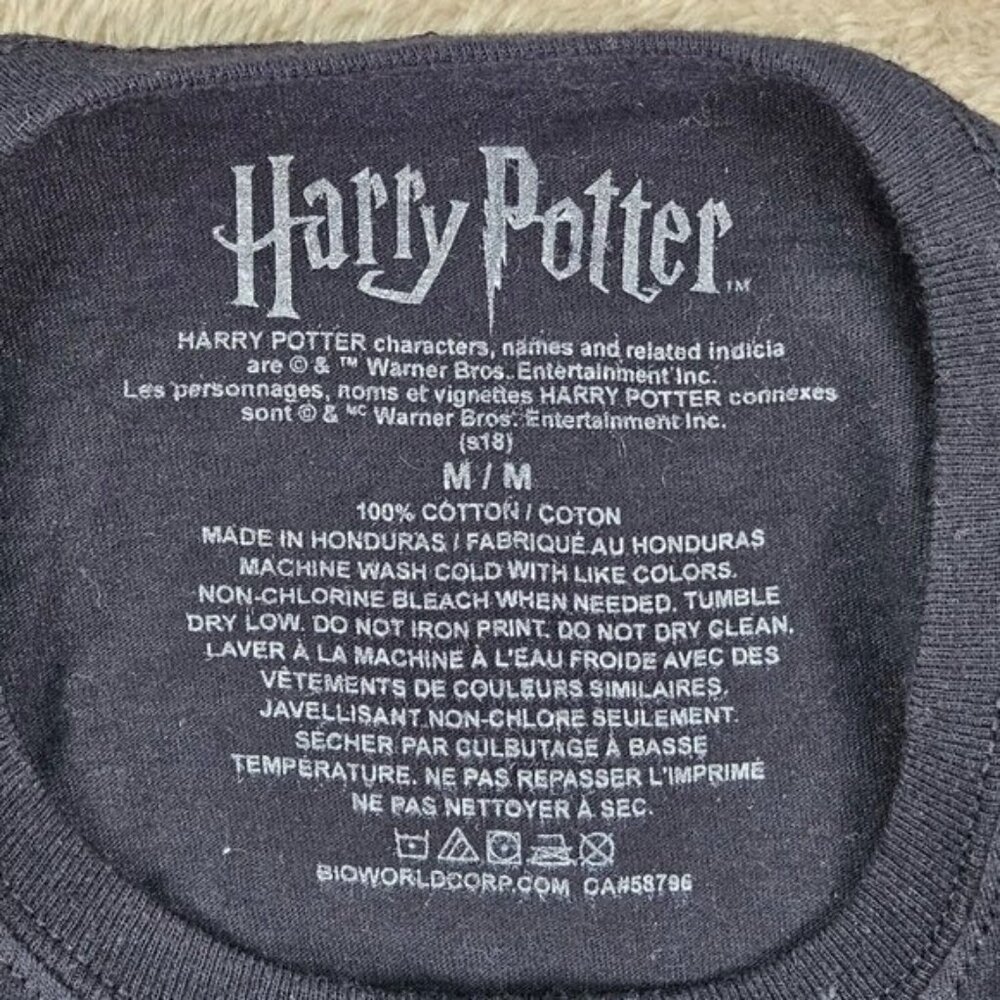Harry Potter T-Shirt Mischief Managed Spell Out Logo Black Tee Short Sleeve - Picture 2 of 7
